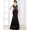 ED002 Satin Floor length Elegant Black formal dress for wedding party Sleeveless V-neck vestidos de fiesta evening dress